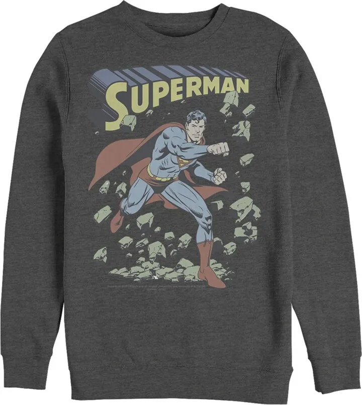 Men's Superman Hero Smash Barriers Sweatshirt - Charcoal Heather - X Large