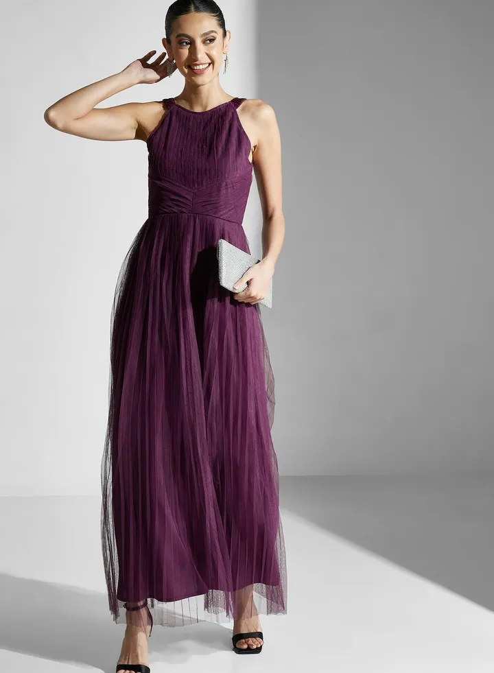 Embellished Pleated Dress