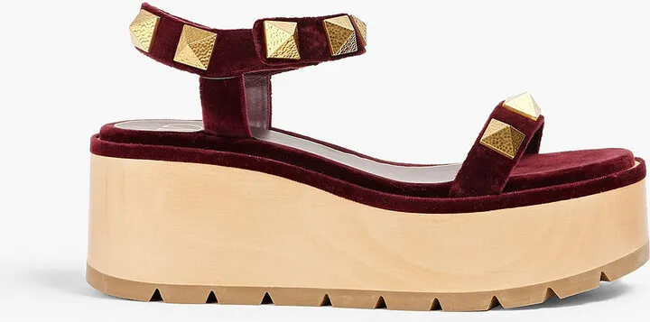 Roman Stud velvet platform sandals