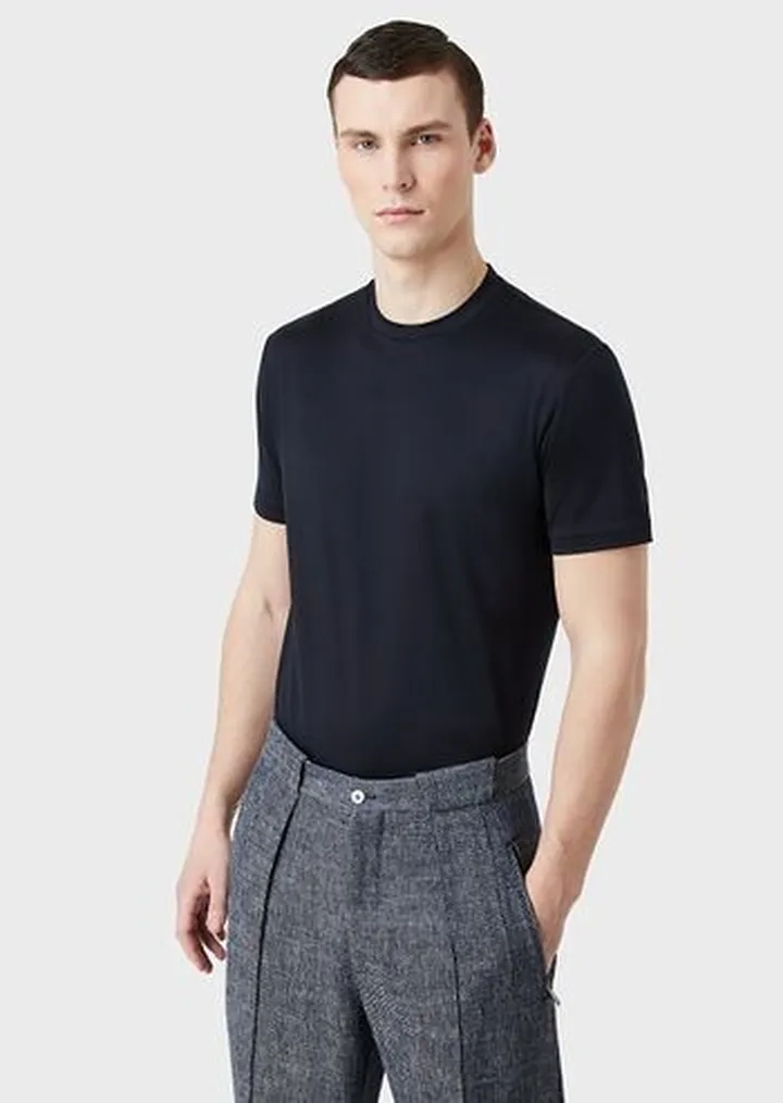 Plain-knit jersey T-shirt in a silk-and-cotton blend