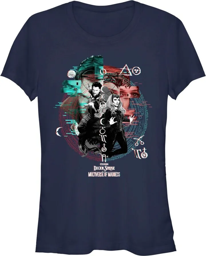 Junior's Marvel Doctor Strange in the Multiverse of Madness Wanda and Strange Glitch T-Shirt - Navy Blue - Large