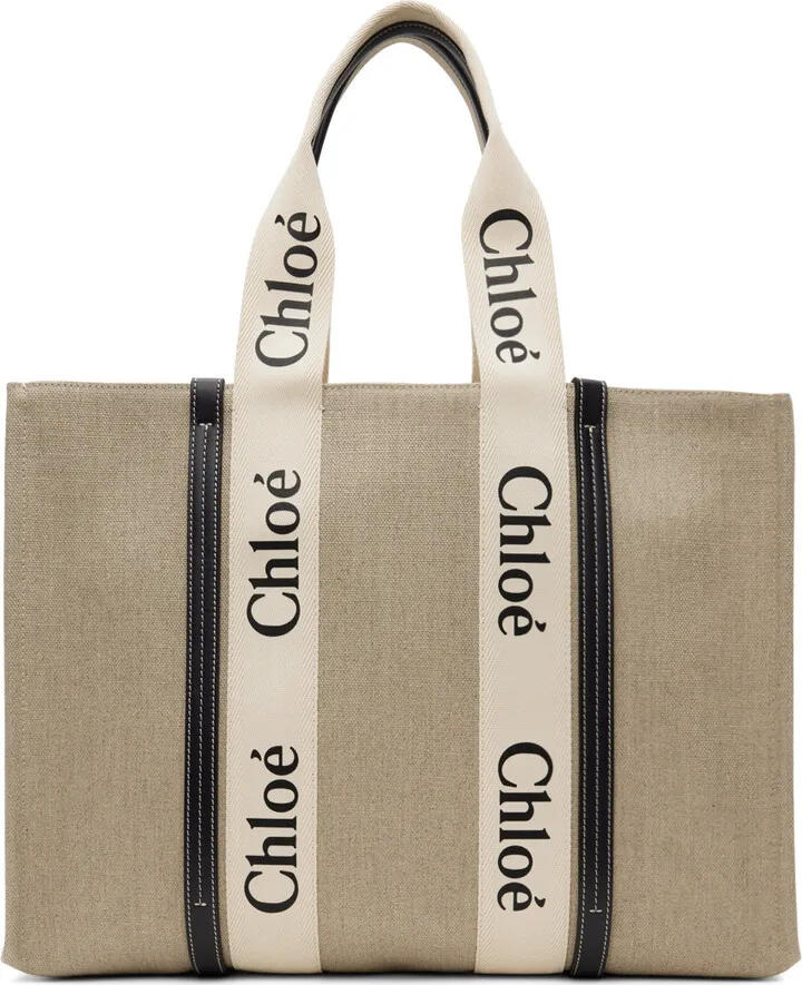 Chloé Beige & Navy Large Woody Tote