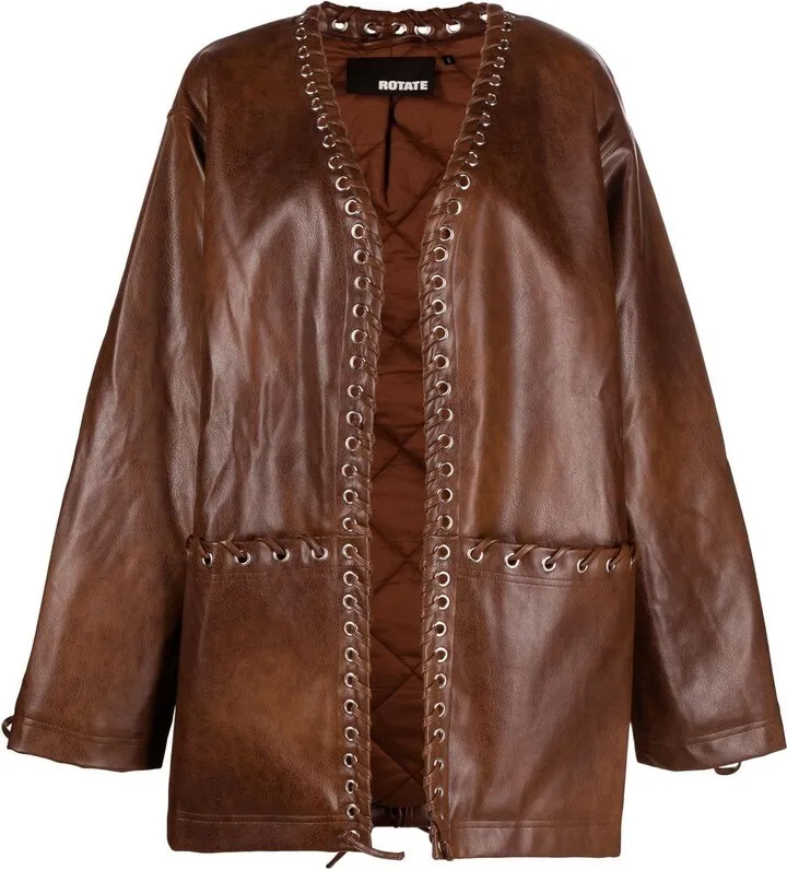 Eyelet-Detailing Faux-Leather Coat