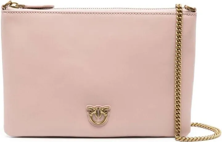 'flat Love Bag' Pink Shoulder Bag With Logo Patch In Smooth Leather Woman Pinko