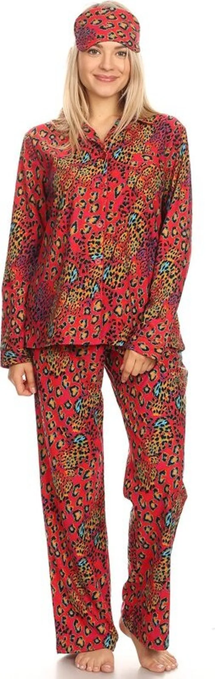 White Mark Women's Three Piece Pajama Set - Red