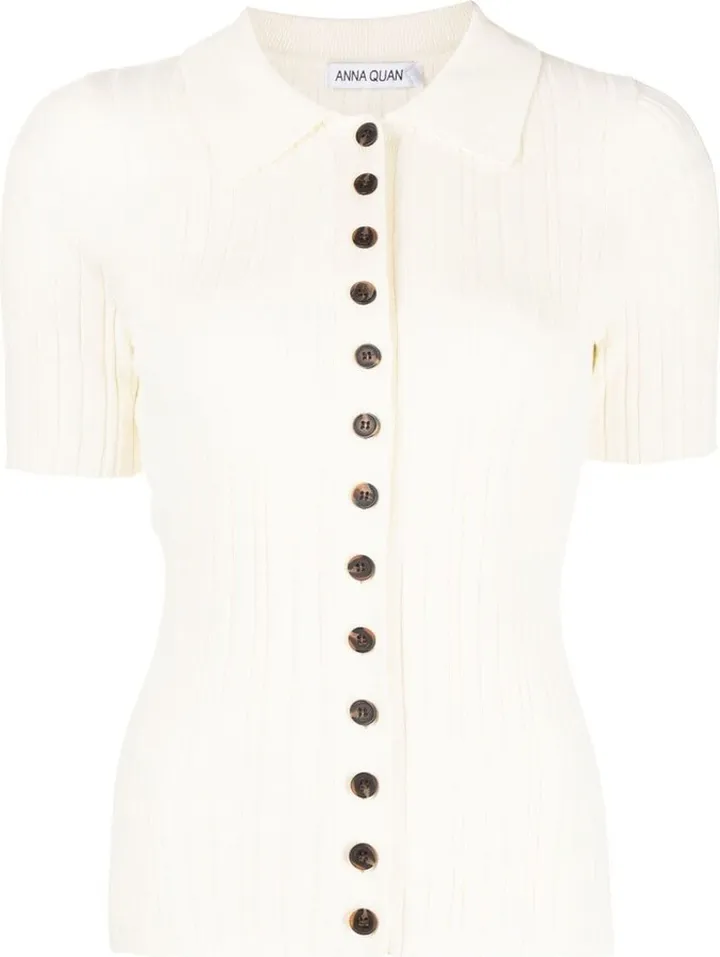 Button-Front Ribbed Polo Shirt