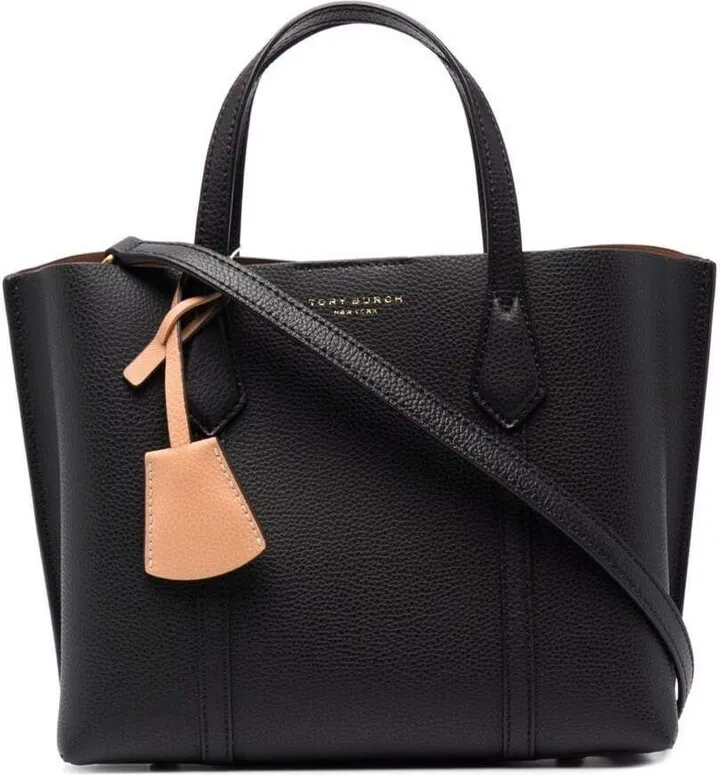 'perry' Small Black Tote Bag With Removable Shoulder Strap In Grainy Leather Woman Tory Burch