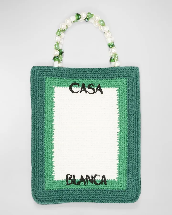 Beaded Logo Crochet Tote Bag