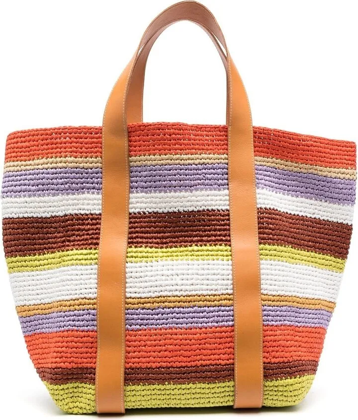 Striped Raffia Tote Bag