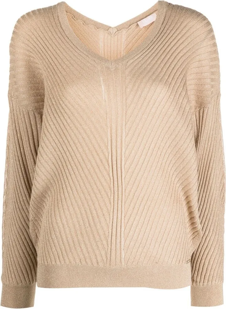 ribbed-knit V-neck jumper