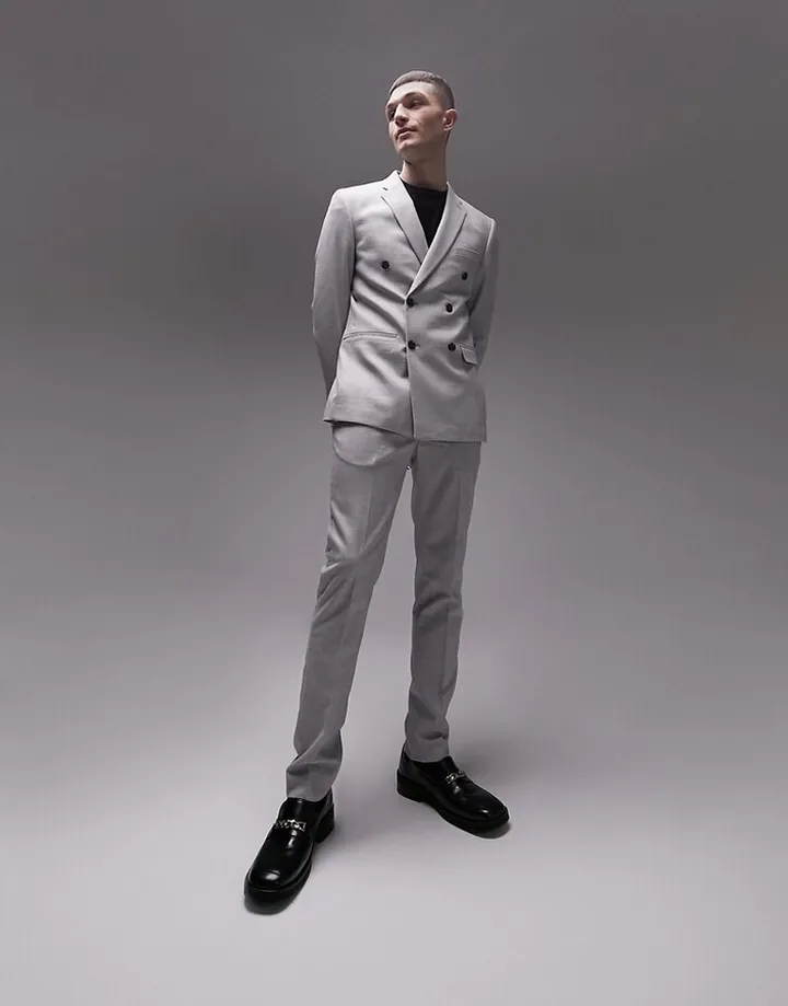 Topman skinny herringbone wedding suit pants in gray