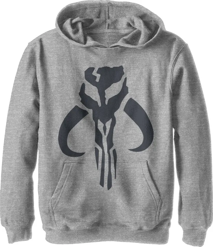 Boy's Star Wars The Mandalorian Mythosaur Skull Logo Pull Over Hoodie - Athletic Heather - Large