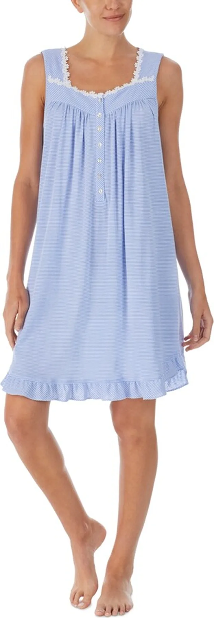 Eileen West Daisy-Chain-Lace Striped Nightgown