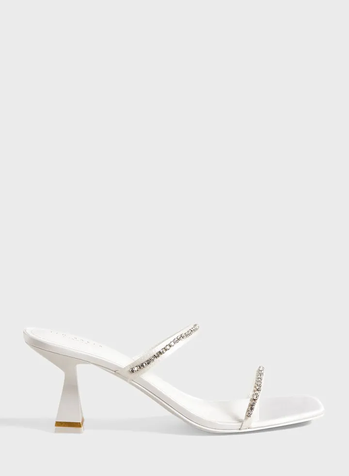 Rinita Diamante Satin Mule Heel Sandals