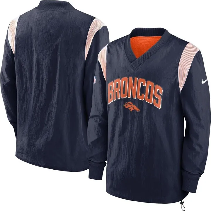 Men's Nike Navy Denver Broncos Sideline Athletic Stack V-Neck Pullover Windshirt
