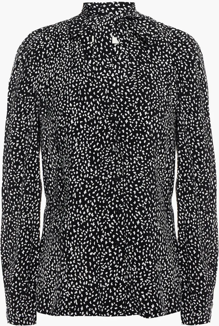 Tie-neck printed crepe de chine blouse