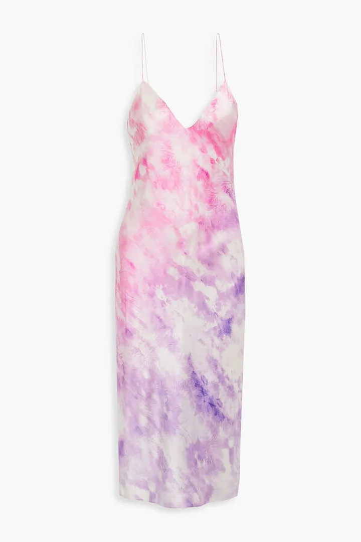Raven tie-dyed silk-satin slip dress