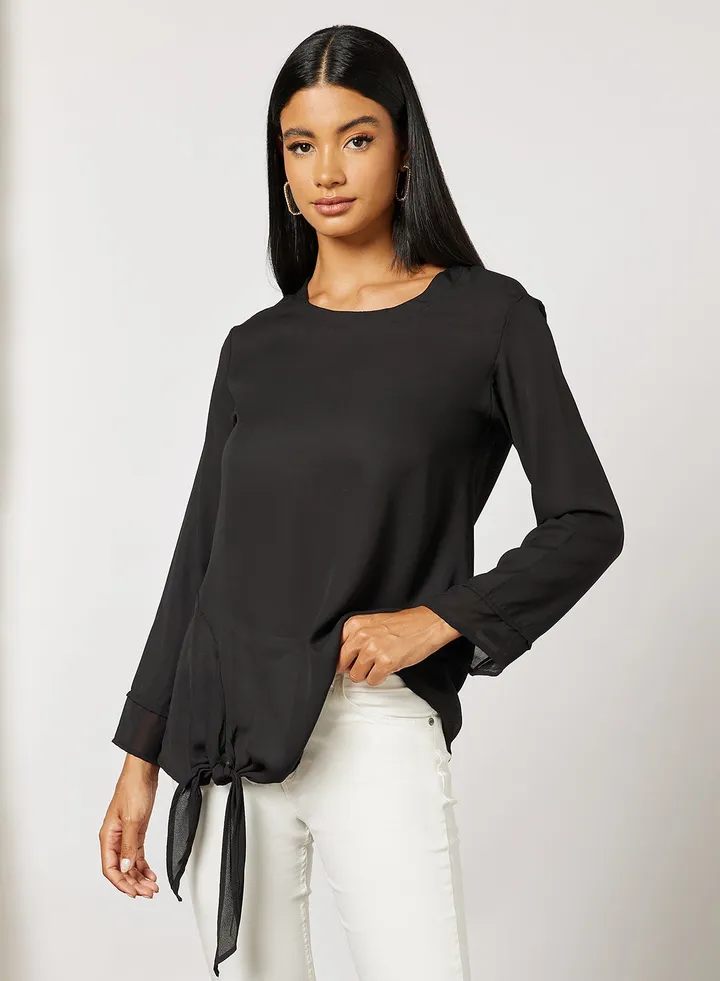 Woven Long Sleeve Top Black