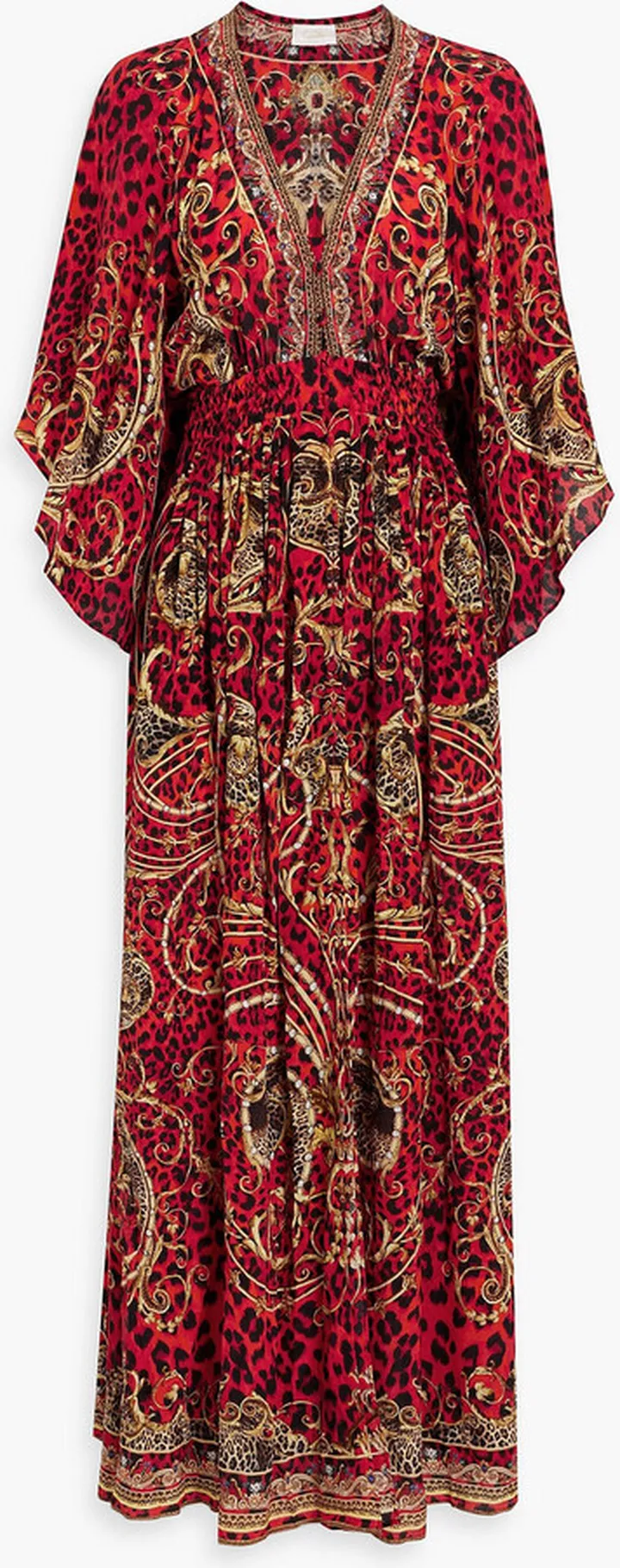 Embellished printed silk crepe de chine maxi dress