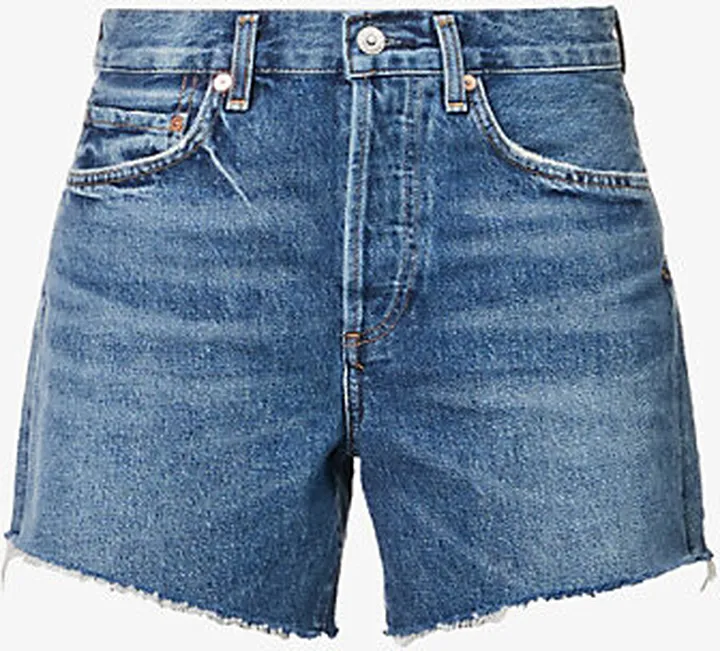 Womens Amaretto (md Indigo) Annabelle High-rise Organic-denim Shorts