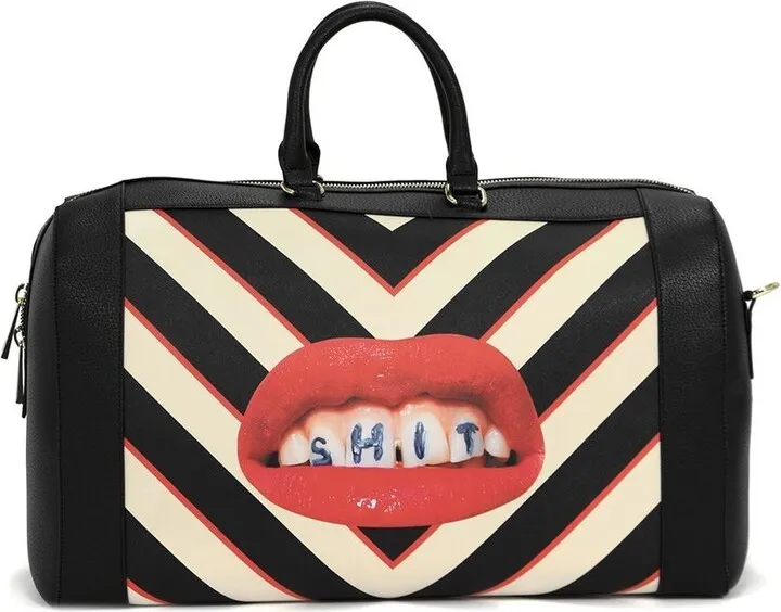 Stripe-Print Lips Holdall