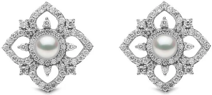 18kt white gold Petal pearl and diamond earrings