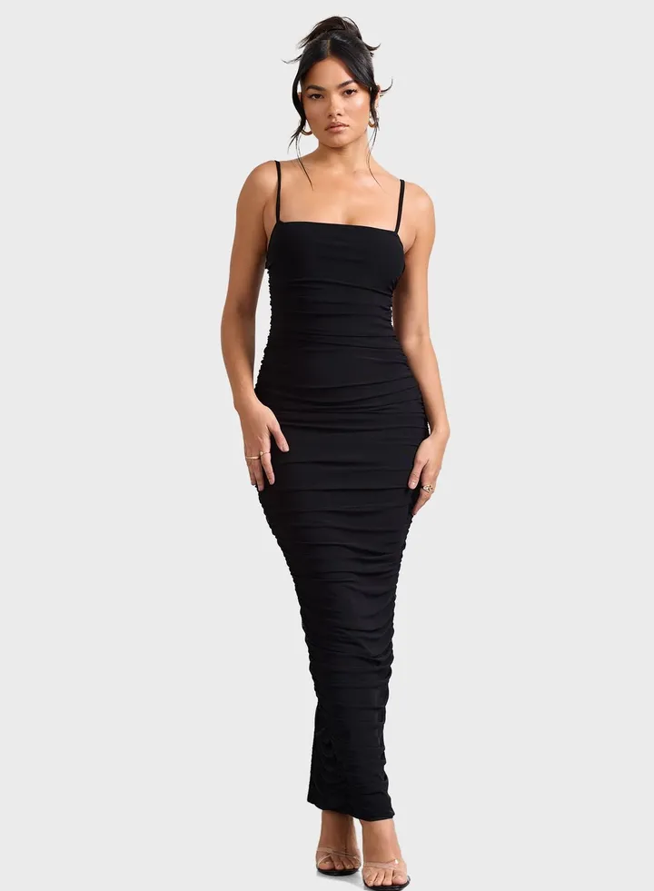 Strap Detail Ruched Dress