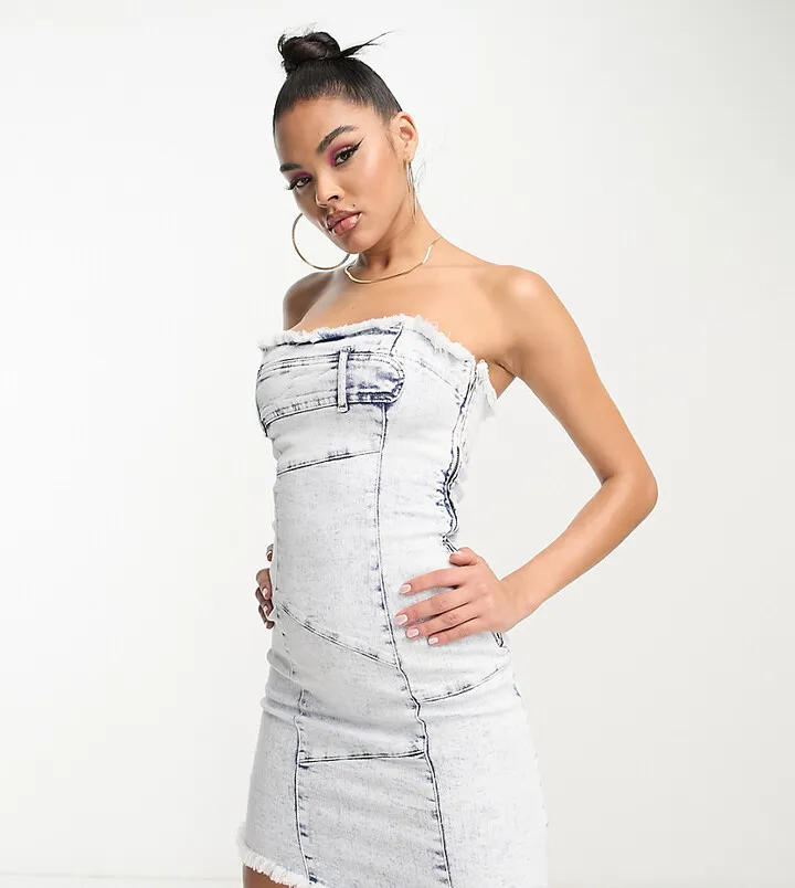 ASYOU denim frayed mini dress in bleach wash