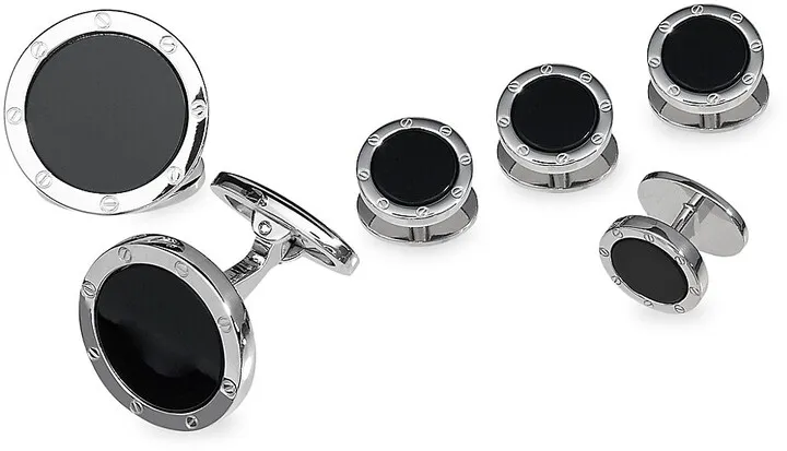Etched Rivet 6-Piece Round Onyx Cufflinks & Tuxedo Studs