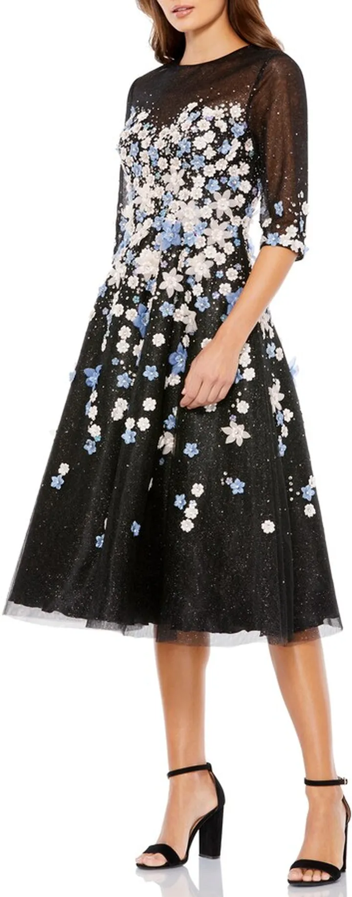 Floral Appliqué Midi Cocktail Dress