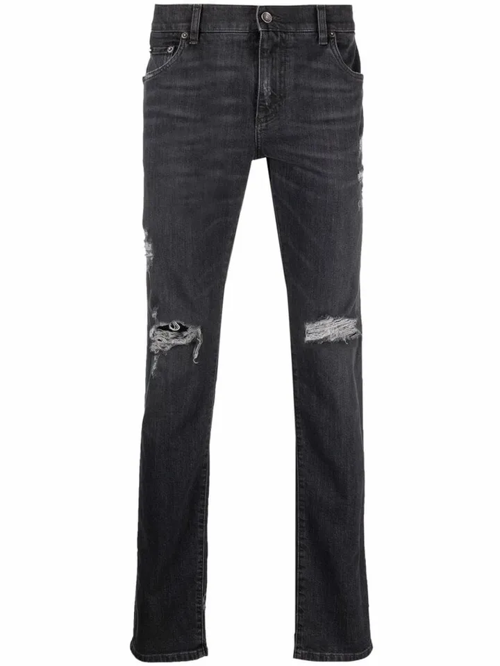 Distressed Slim-Cut Jeans