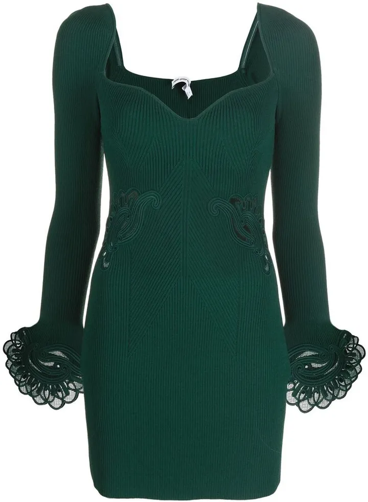 Lace-Detail Ribbed Mini Dress