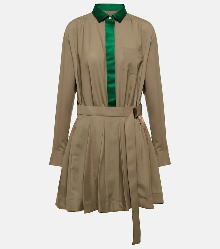 Pleated satin-trimmed minidress