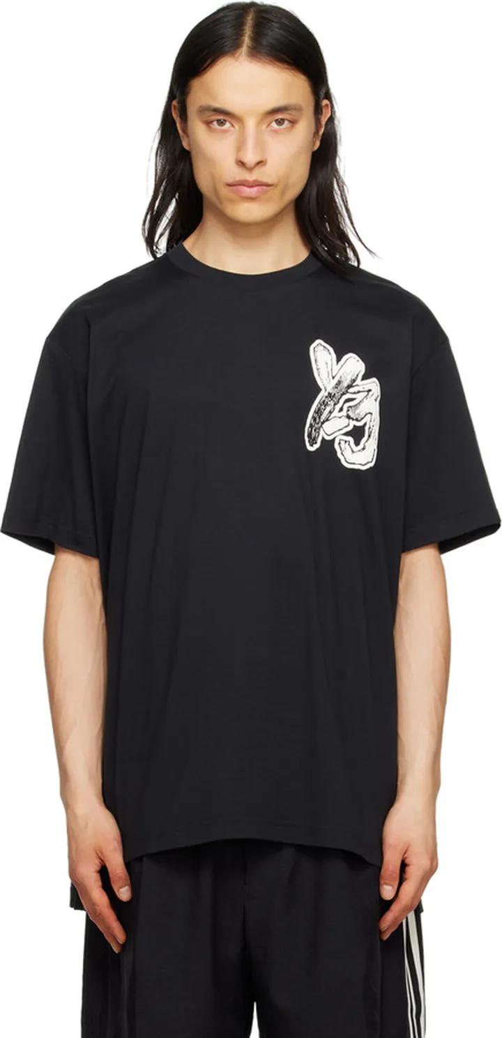 Y-3 Black Brush Graphic T-Shirt