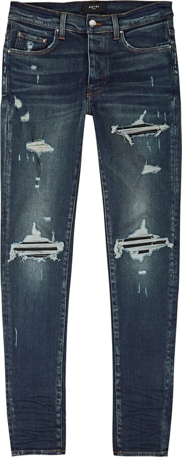 Amiri MX1 Dark Blue Distressed Skinny Jeans