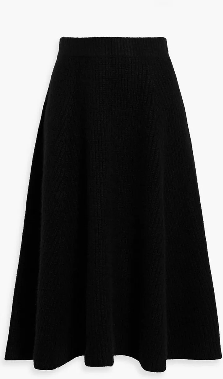 Brushed ribbed cashmere and silk-blend midi skirt