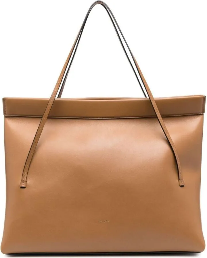 'big Joanna' Brown Tote Bag With Logo Print In Leather Woman