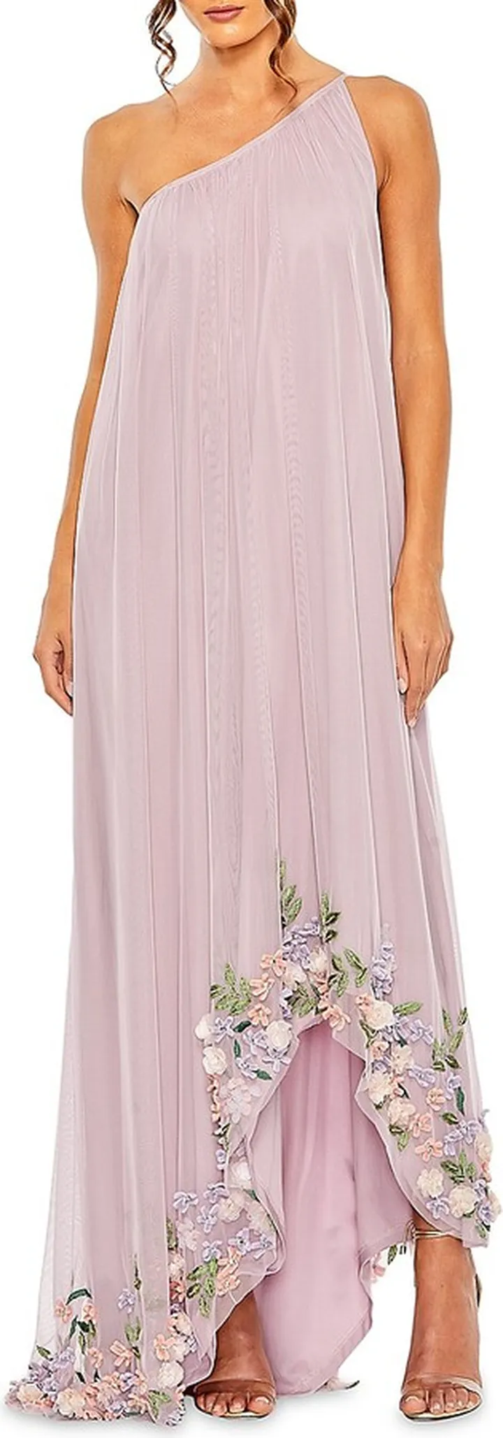 Mac Asymmetric Floral Chiffon High-Low Gown