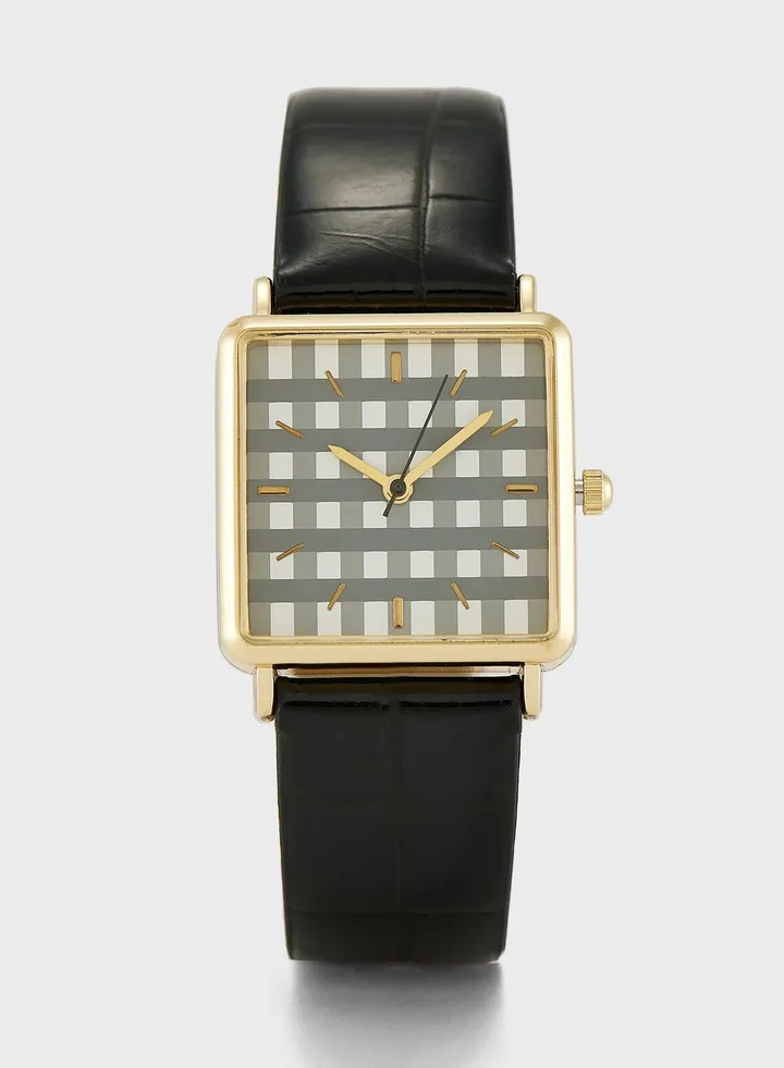 Gingham Print Croc Strap Analogue Watch