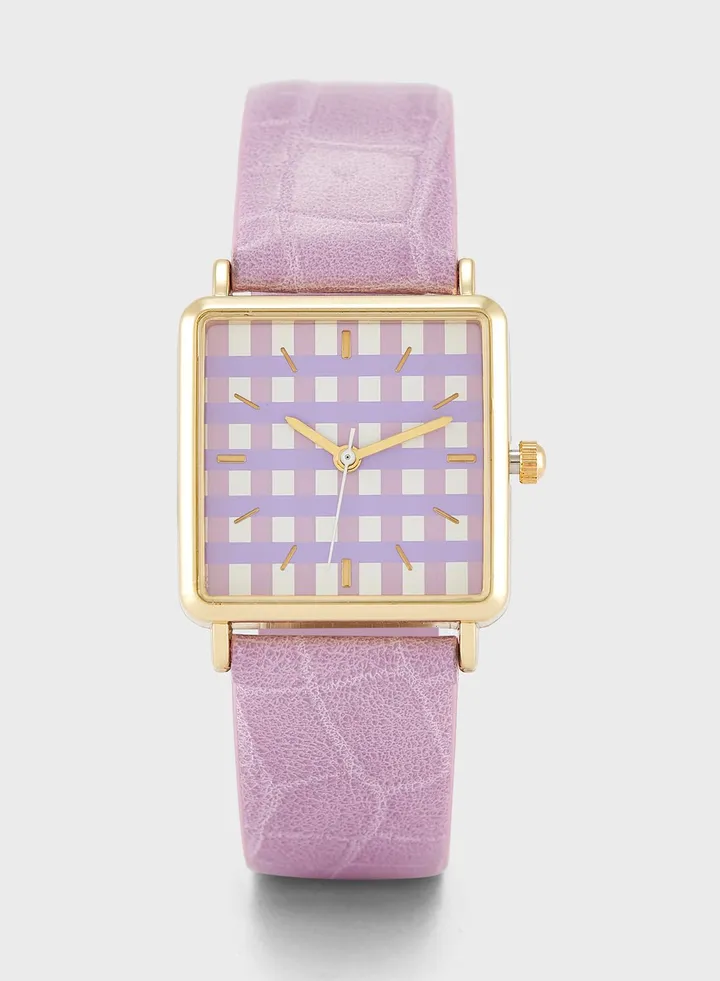 Gingham Print Croc Strap Analogue Watch