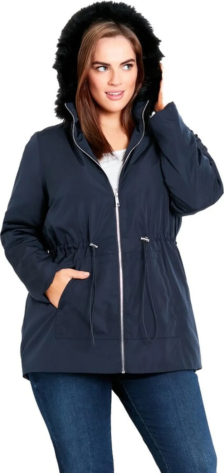 EVANS | Women's Plus Size Faux Fur Lightweight Coat - navy - 30W