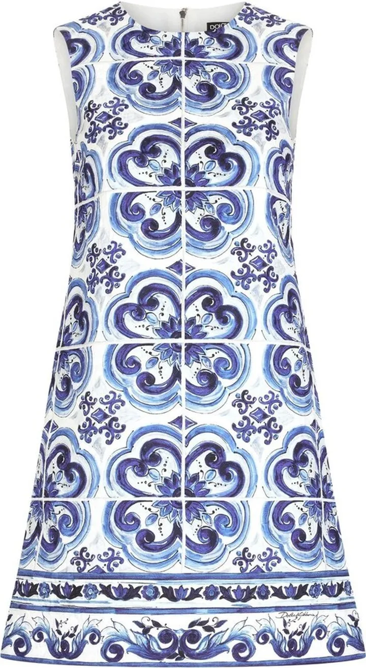 Majolica-print shift mini dress