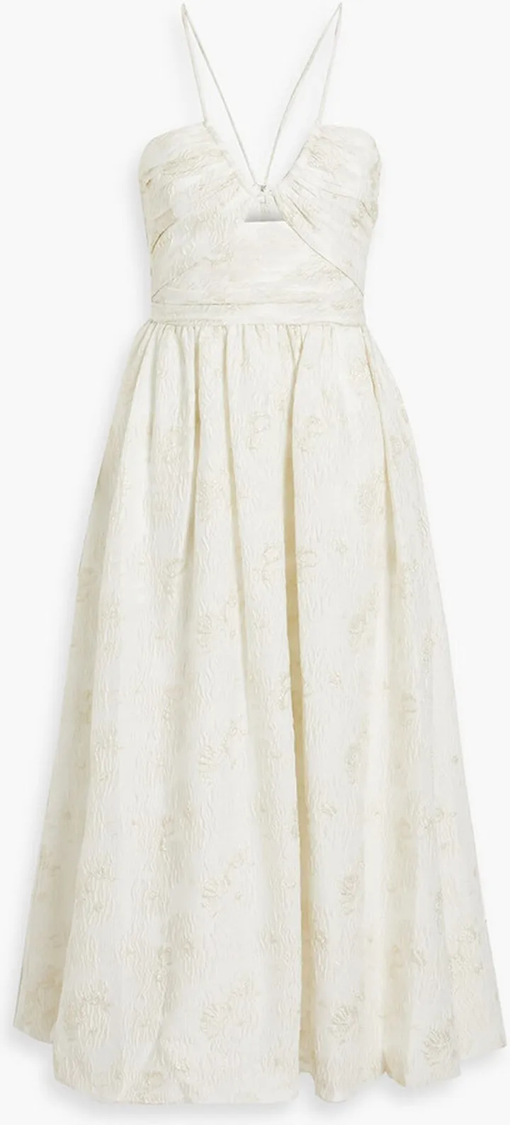 Ruched metallic cloqué-jacquard midi dress