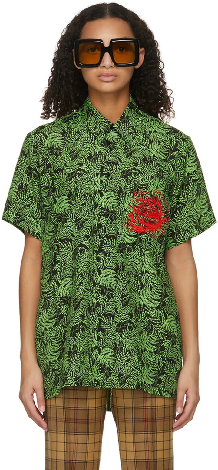 SSENSE WORKS SSENSE Exclusive Jeremy O. Harris Black & Green Rose Bowling Shirt