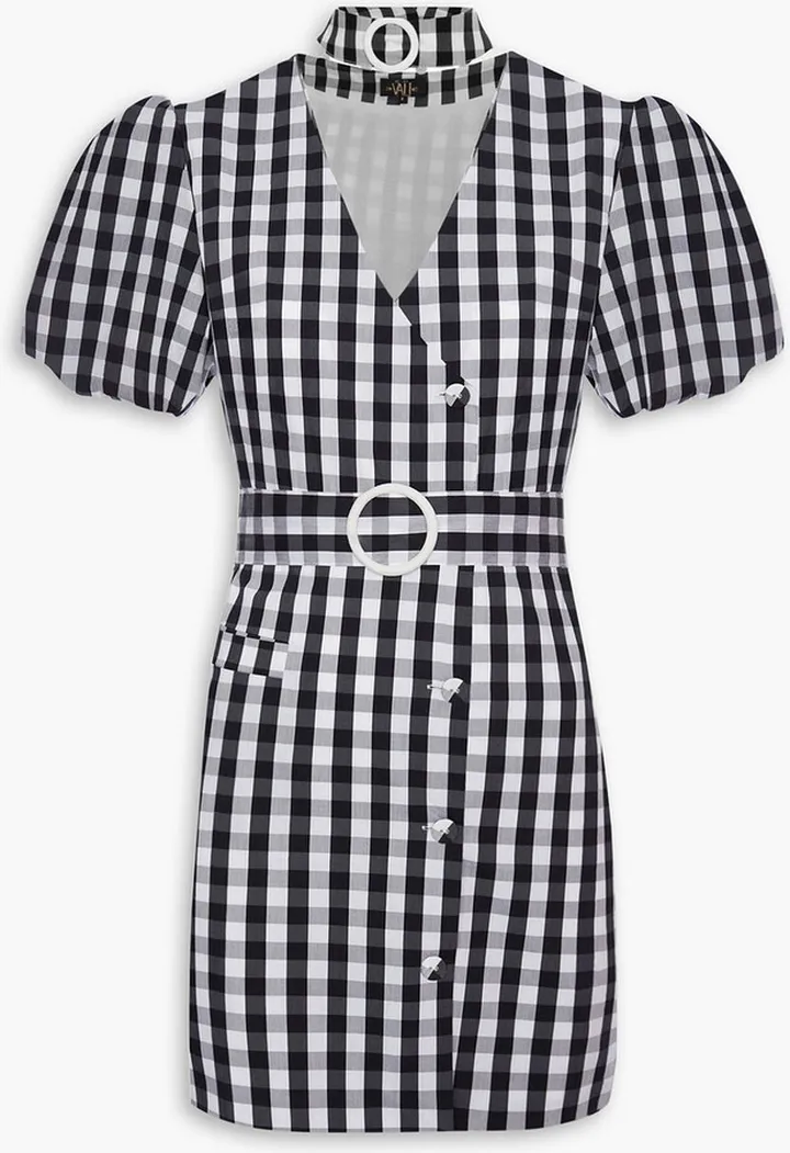 Mila belted gingham cotton-blend mini dress