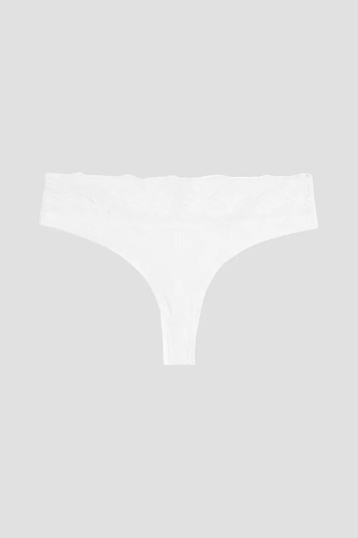 Modal and cotton-blend leavers lace low-rise thong