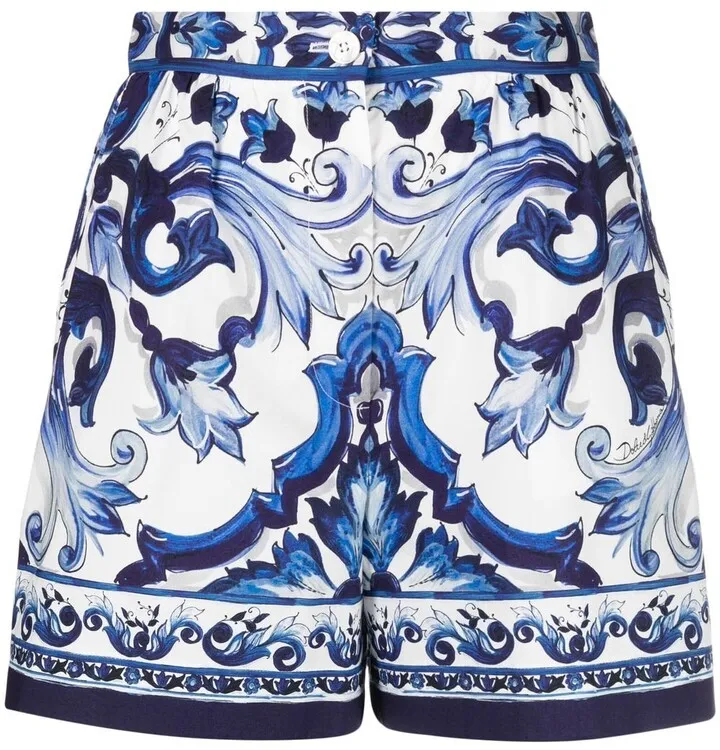 Majolica-print cotton shorts