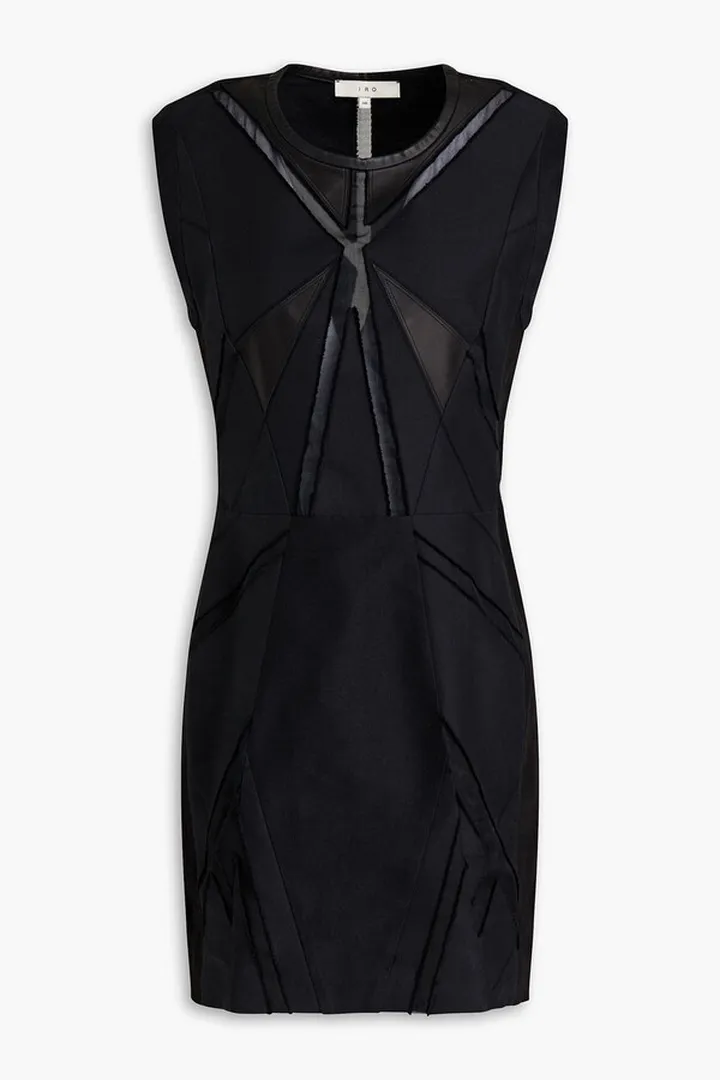 Ambre leather-trimmed cotton and silk-blend and organza mini dress