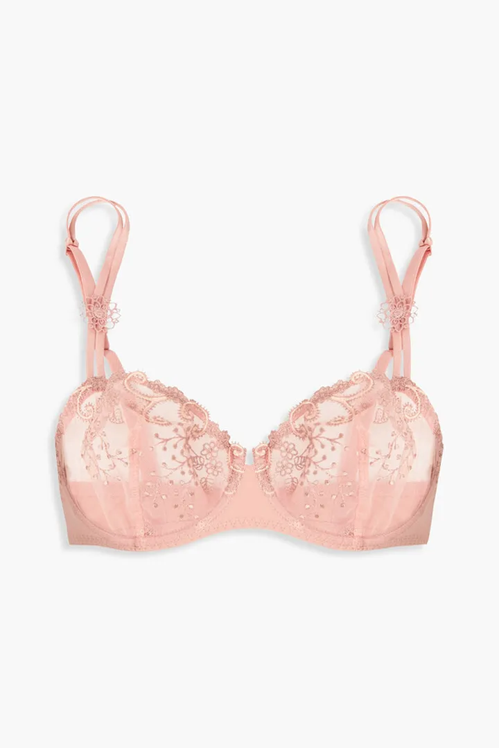 Metallic embroidered mesh and jersey underwired bra
