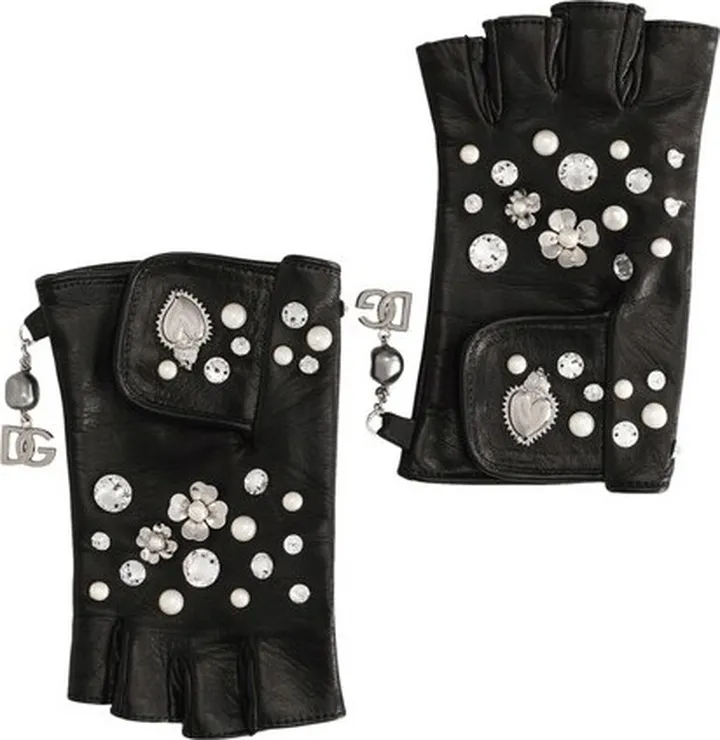 Nappa leather gloves with embroidery and charms